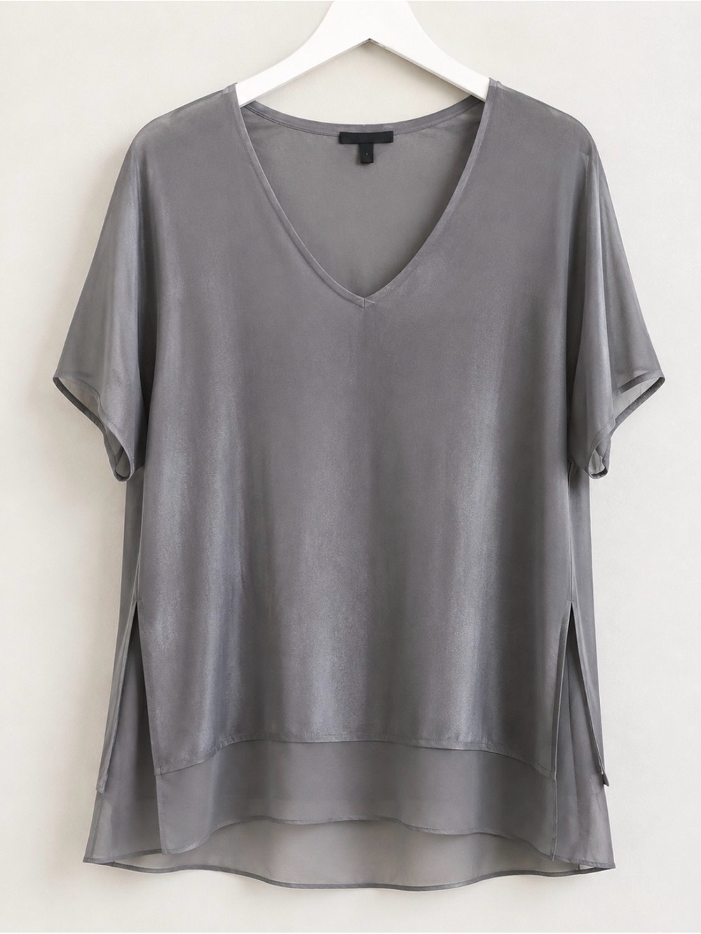 Eileen Fisher V-Neck Short Sleeve Top - Gray